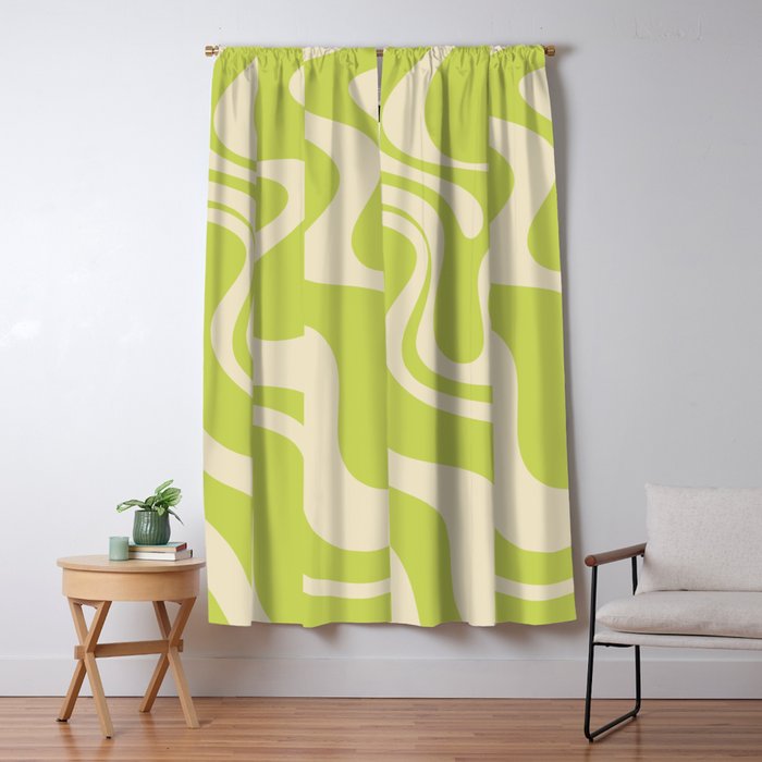 Retro Liquid Swirl Abstract Pattern 5 in Light Lime Linden Green and Beige Window Curtain Gallery Image 5