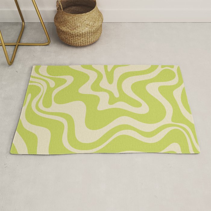 Retro Liquid Swirl Abstract Pattern 5 in Light Lime Linden Green and Beige Rug Gallery Image 1