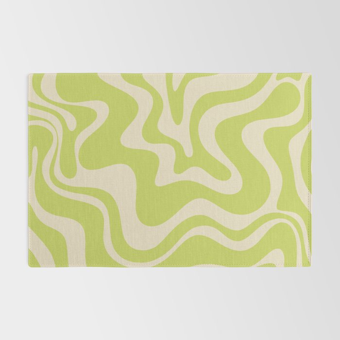 Retro Liquid Swirl Abstract Pattern 5 in Light Lime Linden Green and Beige Rug Gallery Image 2