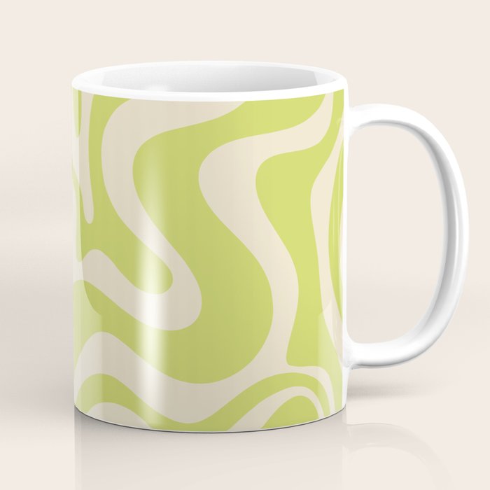 Retro Liquid Swirl Abstract Pattern 5 in Light Lime Linden Green and Beige Coffee Mug Gallery Image 1