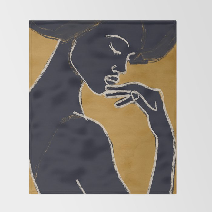 Minimal Abstract Art Woman Portrait 2 Throw Blanket Gallery Image 2