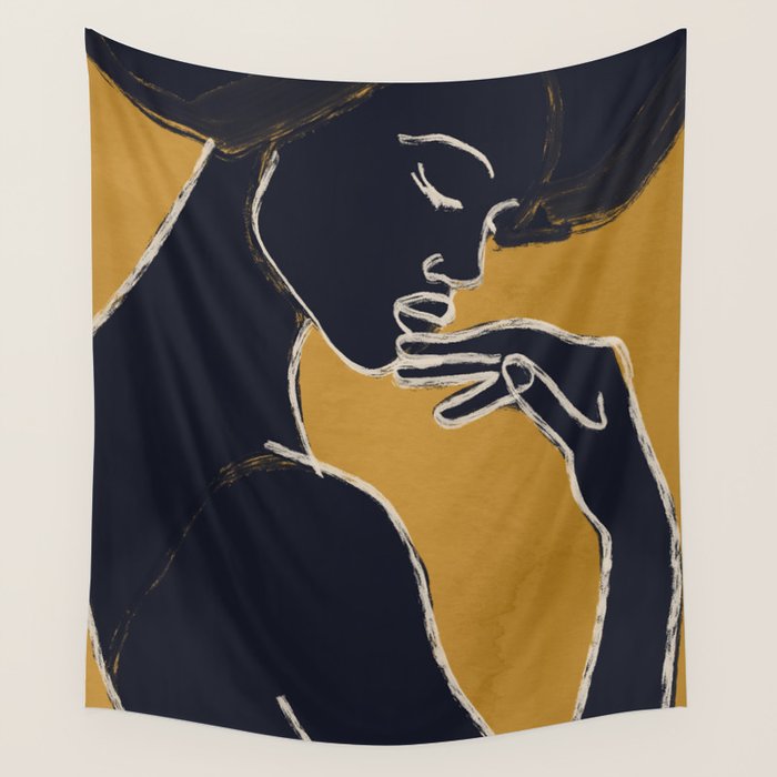 Minimal Abstract Art Woman Portrait 2 Wall Tapestry Gallery Image 1