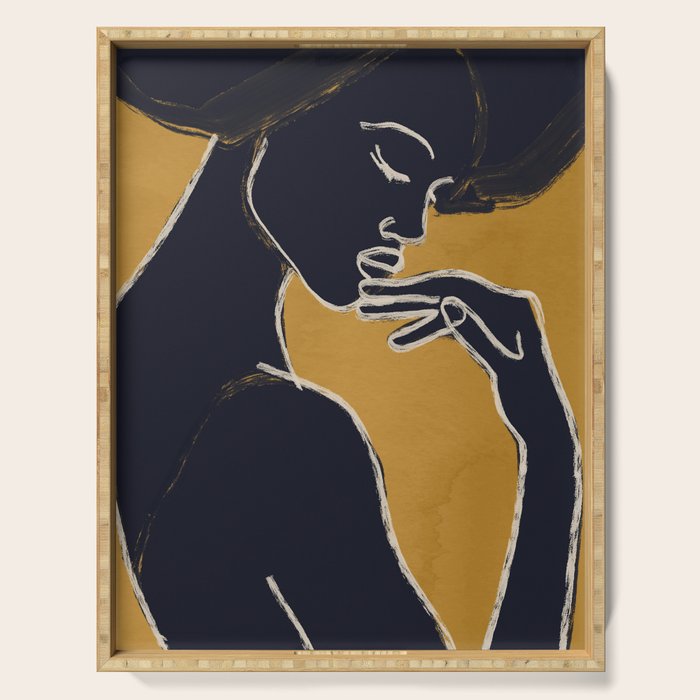 Minimal Abstract Art Woman Portrait 2 Serving Tray Gallery Image 1