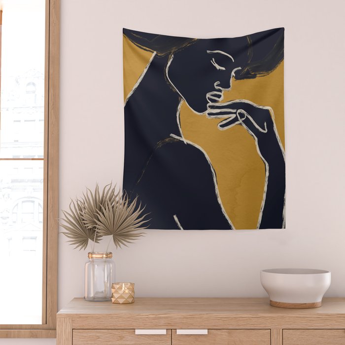 Minimal Abstract Art Woman Portrait 2 Wall Tapestry Gallery Image 2