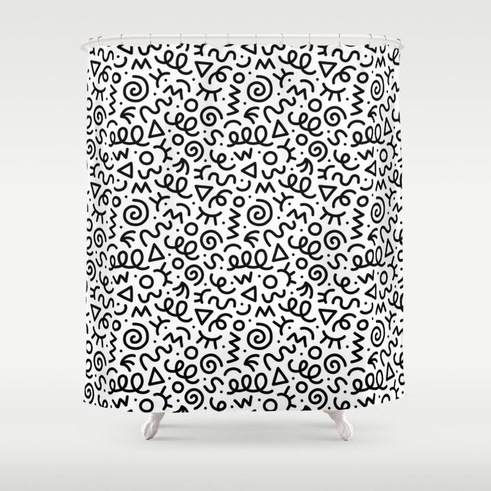 Fun black and white doodle art pattern Shower Curtain Gallery Image 1