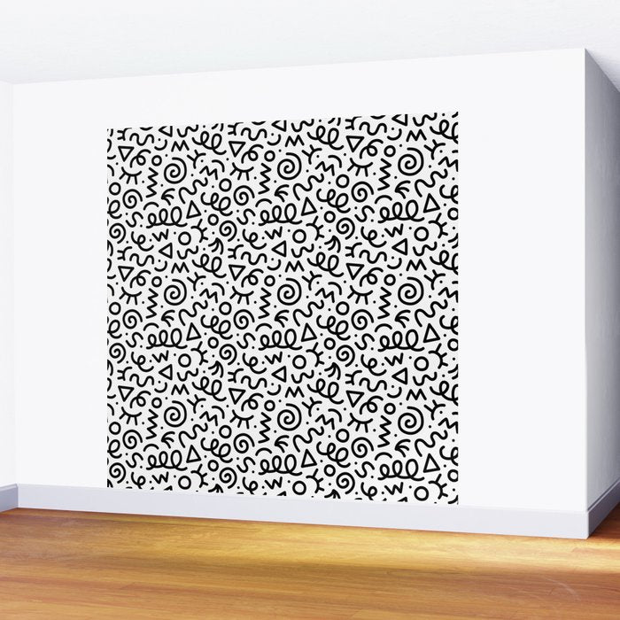 Fun black and white doodle art pattern Wall Mural Gallery Image 2