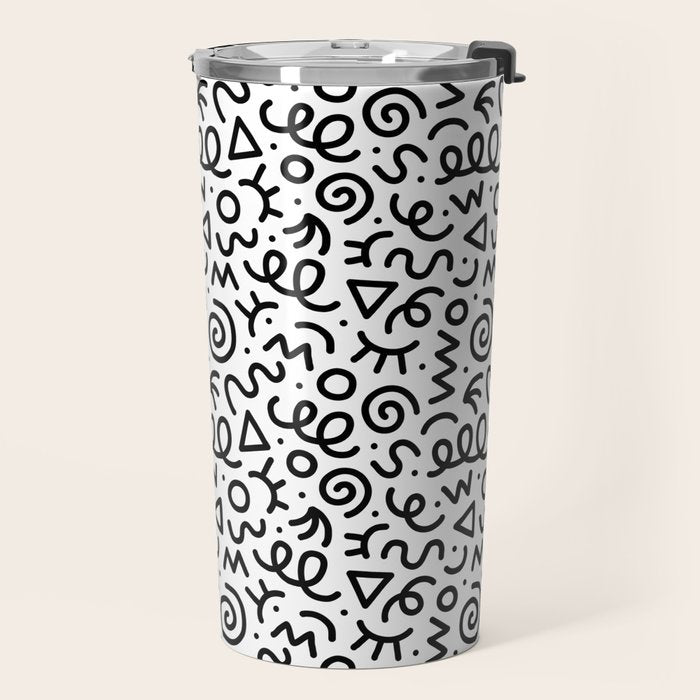 Fun black and white doodle art pattern Travel Mug Gallery Image 2