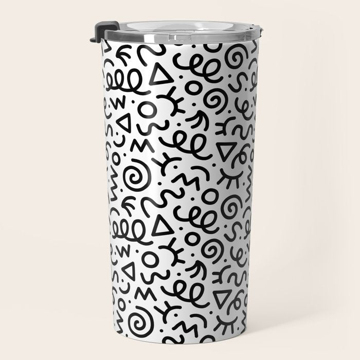 Fun black and white doodle art pattern Travel Mug Gallery Image 3