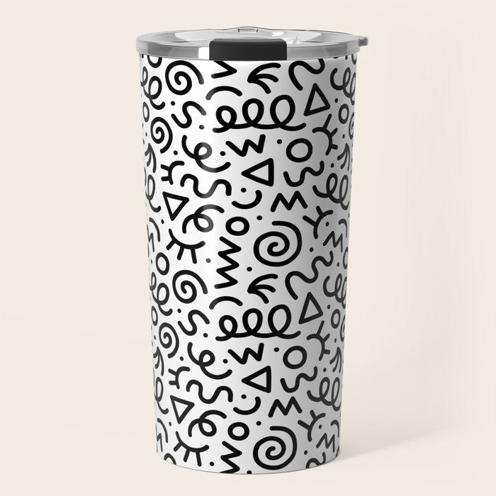 Fun black and white doodle art pattern Travel Mug Gallery Image 1