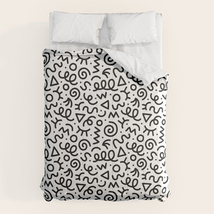 Fun black and white doodle art pattern Comforter Gallery Image 1