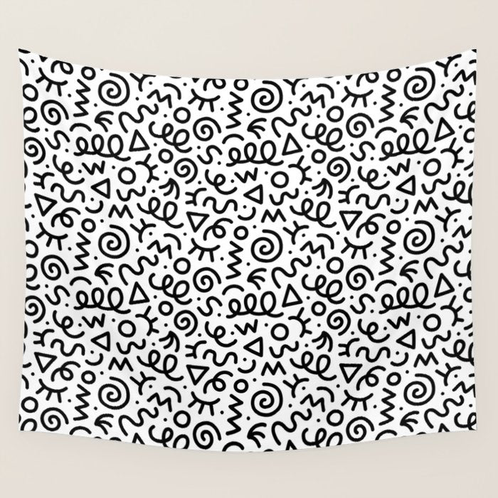 Fun black and white doodle art pattern Wall Tapestry Gallery Image 4