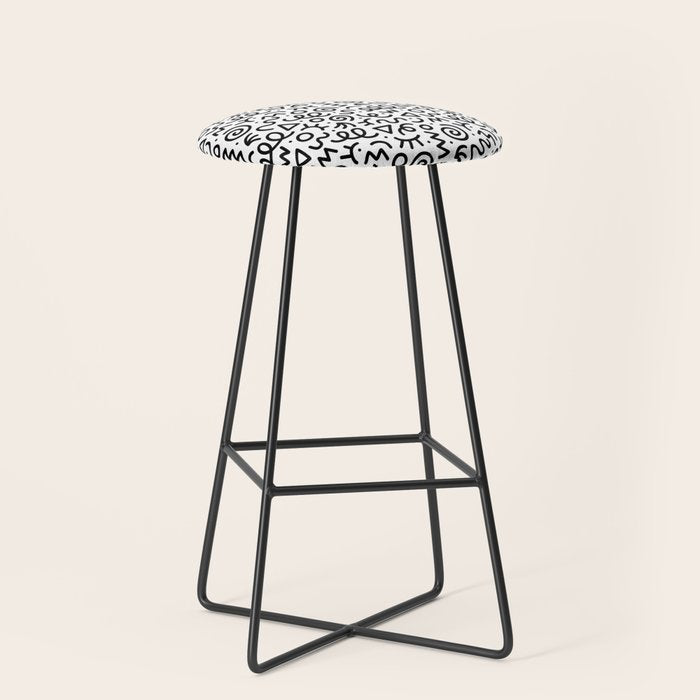 Fun black and white doodle art pattern Stool Gallery Image 1