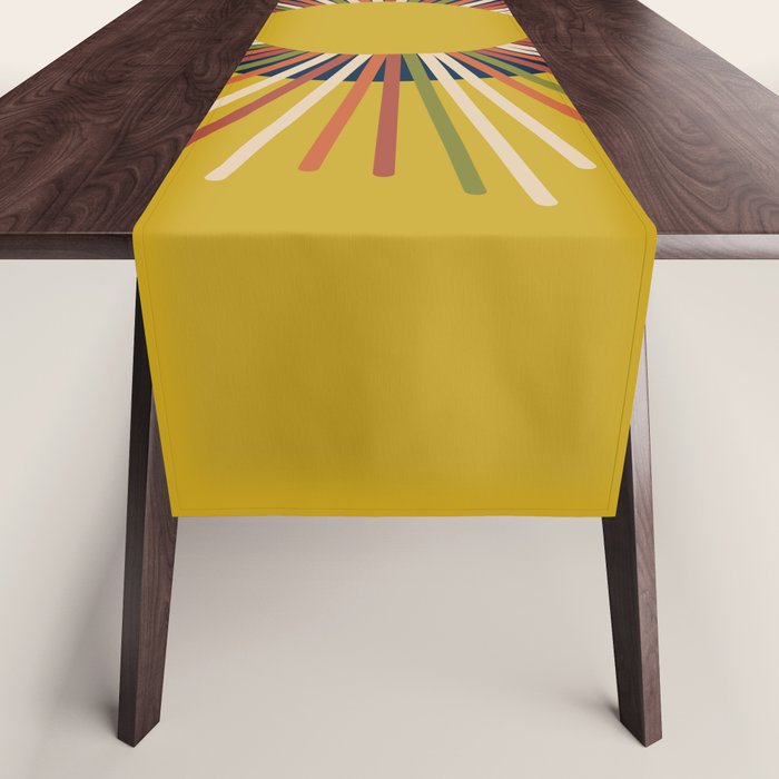 Mid Century Modern Sunburst Sun on Mustard Table Runner Gallery Image 1