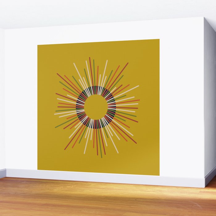 Mid Century Modern Sunburst Sun on Mustard Wall Mural Gallery Image 2