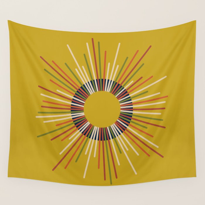 Mid Century Modern Sunburst Sun on Mustard Wall Tapestry Gallery Image 1
