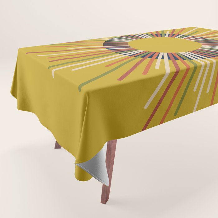 Mid Century Modern Sunburst Sun on Mustard Tablecloth Gallery Image 1