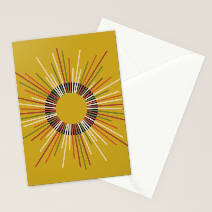 Mid Century Modern Sunburst Sun on Mustard Stationery Card Gallery Image 2