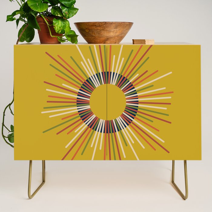 Mid Century Modern Sunburst Sun on Mustard Credenza Gallery Image 1