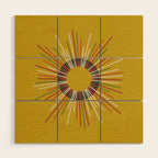 Mid Century Modern Sunburst Sun on Mustard Wood Wall Art Gallery Image 1