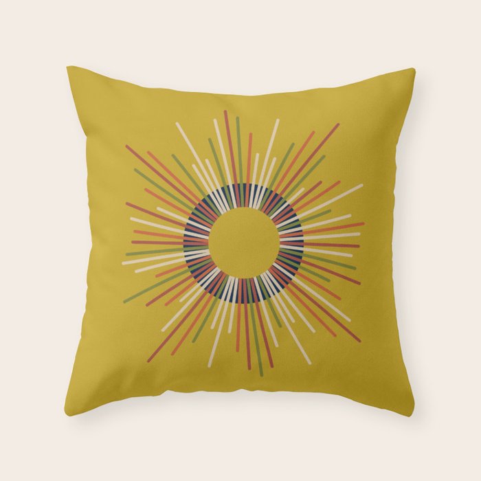 Mid Century Modern Sunburst Sun on Mustard Throw Pillow Gallery Image 6