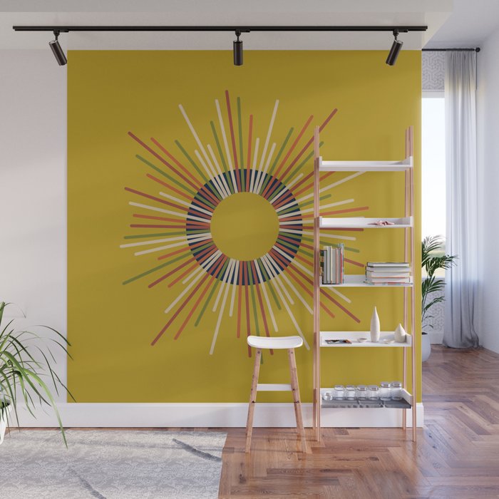 Mid Century Modern Sunburst Sun on Mustard Wall Mural Gallery Image 1