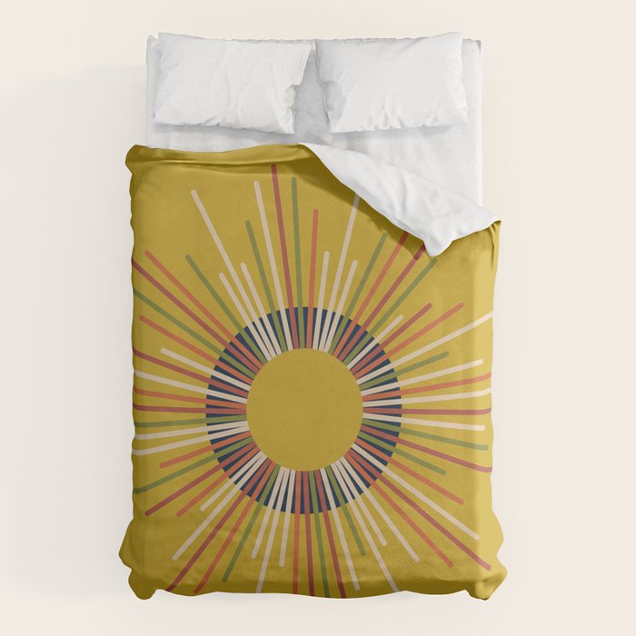 Mid Century Modern Sunburst Sun on Mustard Duvet Cover Gallery Image 6