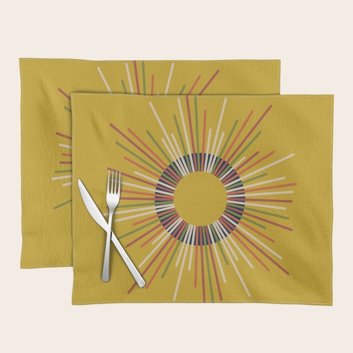 Mid Century Modern Sunburst Sun on Mustard Placemat Gallery Image 1