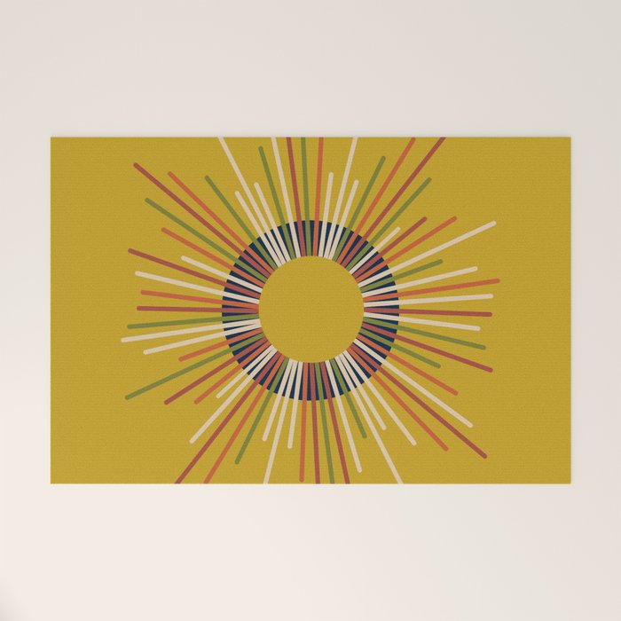 Mid Century Modern Sunburst Sun on Mustard Welcome Mat Gallery Image 1
