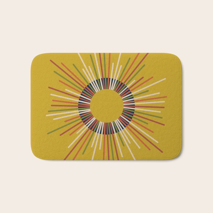 Mid Century Modern Sunburst Sun on Mustard Bath Mat Gallery Image 1