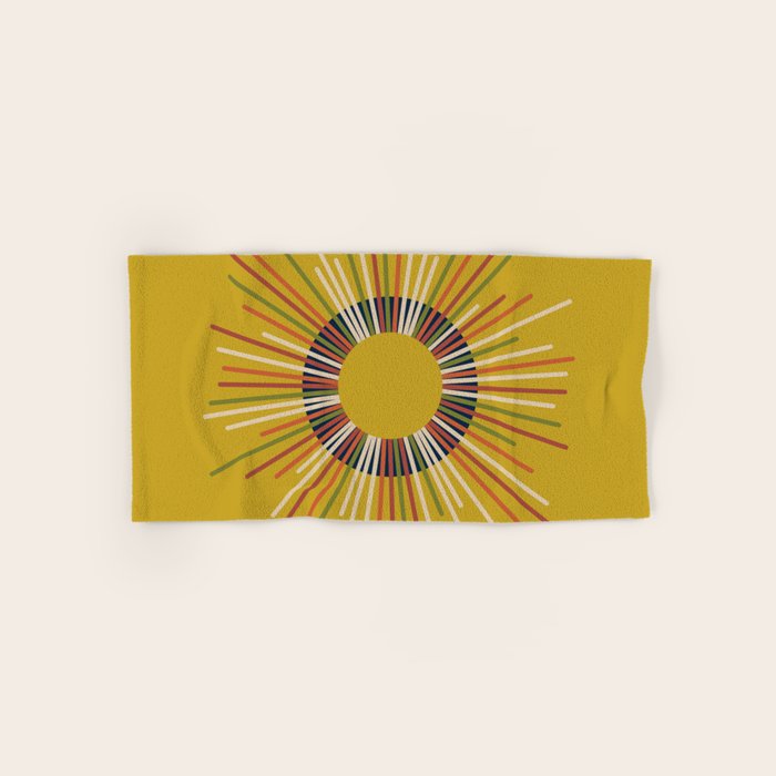 Mid Century Modern Sunburst Sun on Mustard Bath Towel Gallery Image 1