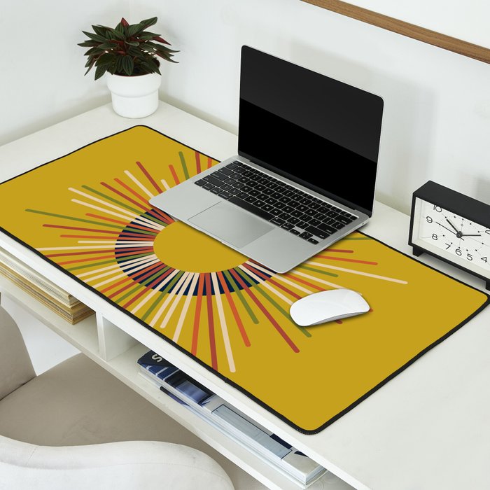 Mid Century Modern Sunburst Sun on Mustard Desk Mat Gallery Image 2