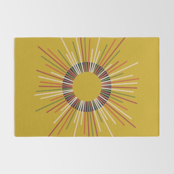 Mid Century Modern Sunburst Sun on Mustard Rug Gallery Image 2