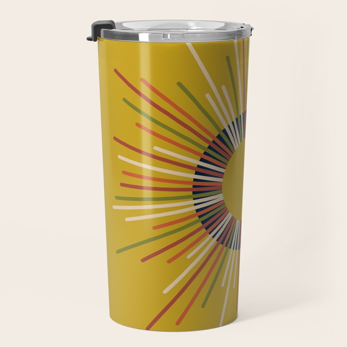 Mid Century Modern Sunburst Sun on Mustard Travel Mug Gallery Image 3