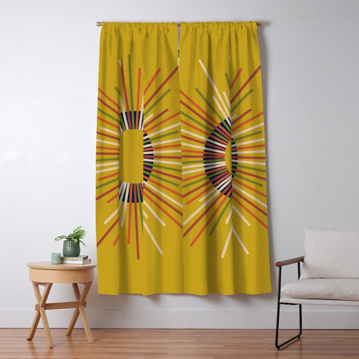 Mid Century Modern Sunburst Sun on Mustard Window Curtain Gallery Image 5