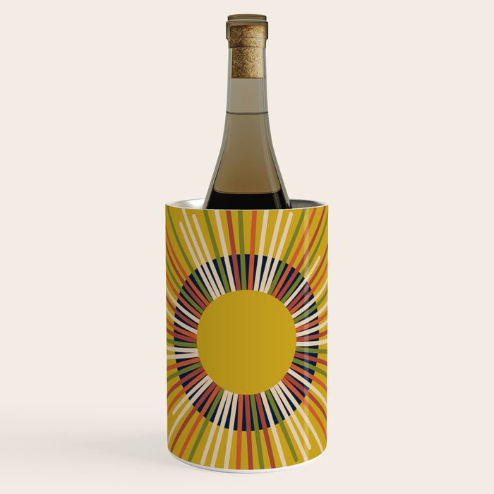 Mid Century Modern Sunburst Sun on Mustard Wine Chiller Gallery Image 1
