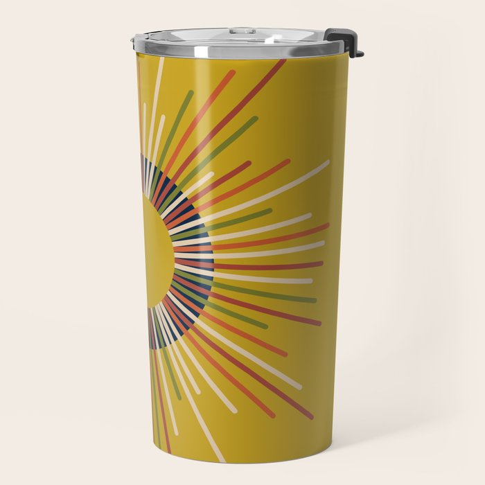 Mid Century Modern Sunburst Sun on Mustard Travel Mug Gallery Image 2