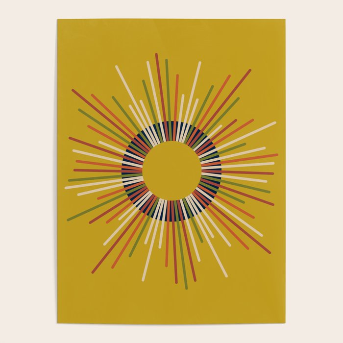Mid Century Modern Sunburst Sun on Mustard Poster Gallery Image 4