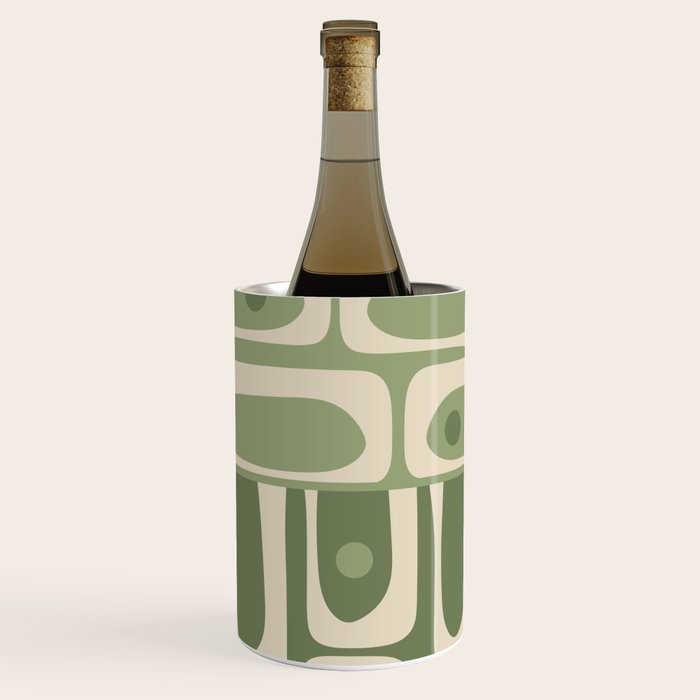 Mid Century Modern Piquet Multi Geometric Pattern in Mossy Sage Olive Green and Beige Wine Chiller Gallery Image 2