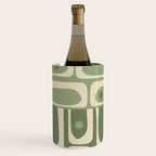 Mid Century Modern Piquet Multi Geometric Pattern in Mossy Sage Olive Green and Beige Wine Chiller Gallery Image 2