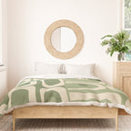 Mid Century Modern Piquet Multi Geometric Pattern in Mossy Sage Olive Green and Beige Duvet Cover Gallery Image 3