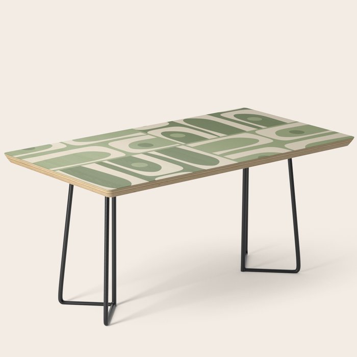 Mid Century Modern Piquet Multi Geometric Pattern in Mossy Sage Olive Green and Beige Coffee Table Gallery Image 1