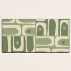 Mid Century Modern Piquet Multi Geometric Pattern in Mossy Sage Olive Green and Beige Desk Mat Gallery Image 3