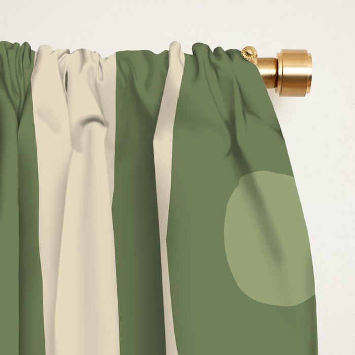 Mid Century Modern Piquet Multi Geometric Pattern in Mossy Sage Olive Green and Beige Window Curtain Gallery Image 2
