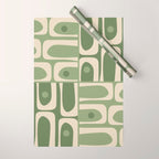 Mid Century Modern Piquet Multi Geometric Pattern in Mossy Sage Olive Green and Beige Wrapping Paper Gallery Image 1