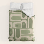Mid Century Modern Piquet Multi Geometric Pattern in Mossy Sage Olive Green and Beige Duvet Cover Gallery Image 6