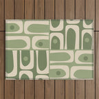 Mid Century Modern Piquet Multi Geometric Pattern in Mossy Sage Olive Green and Beige Outdoor Rug Gallery Image 1