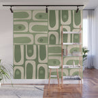 Mid Century Modern Piquet Multi Geometric Pattern in Mossy Sage Olive Green and Beige Wall Mural Gallery Image 1