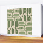 Mid Century Modern Piquet Multi Geometric Pattern in Mossy Sage Olive Green and Beige Wall Mural Gallery Image 2