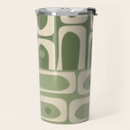Mid Century Modern Piquet Multi Geometric Pattern in Mossy Sage Olive Green and Beige Travel Mug Gallery Image 2