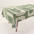 Mid Century Modern Piquet Multi Geometric Pattern in Mossy Sage Olive Green and Beige Tablecloth Gallery Image 1